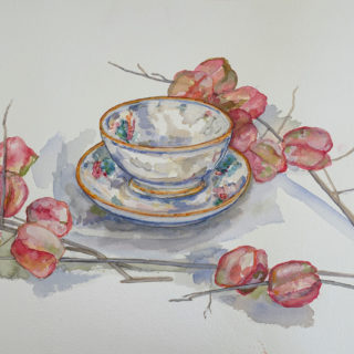 Tea Cup with Golden Rain Seed Pods 2020